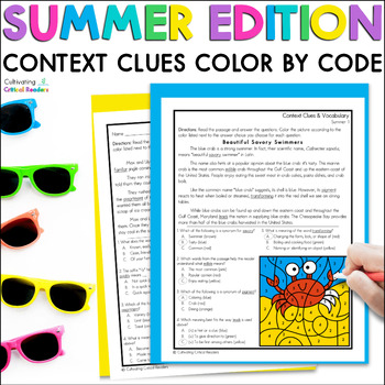 Preview of Color by Code Summer 3rd Grade Context Clues Passages