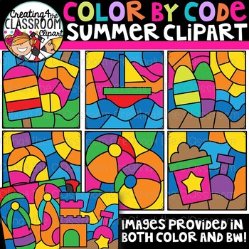 Preview of Color by Code Summer Clipart {Color by Code Clipart}