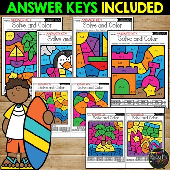 Color by Code Summer Math Activity Add and Subtract to 20 End of Year ...