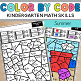 Color by Code Summer Math Worksheets to Review Kindergarte