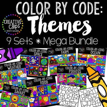 Preview of Color by Number or Code: THEMES Bundle {Creative Clips Clipart}