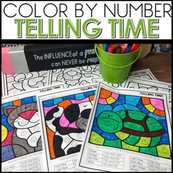 Preview of Telling Time Worksheets to the Hour & Half Color by Number Coloring Math Pages