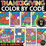 Color by Code Thanksgiving Activities for Math Addition an