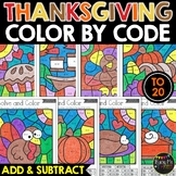 Thanksgiving Coloring Pages Addition and Subtraction to 20