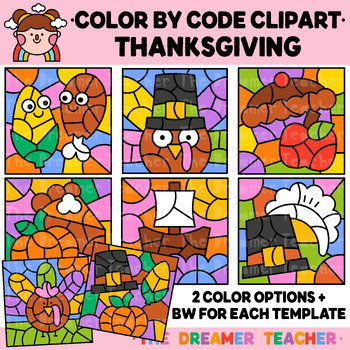 Preview of Color by Code Thanksgiving Clipart
