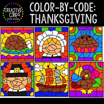 Preview of Color by Code: Thanksgiving Clipart {Creative Clips Clipart}