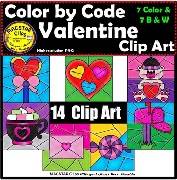 Preview of Color by Code Valentine Clipart Digital Images