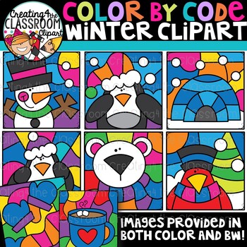 Preview of Color by Code Winter Clipart {Color by Code Clipart}