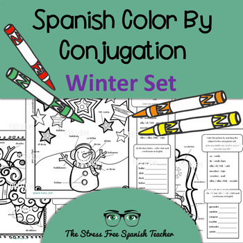 Preview of Spanish WINTER Color by Conjugation 3 Color By Verb activities INVIERNO