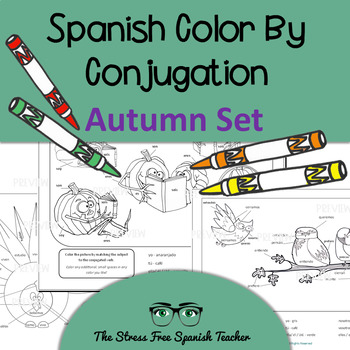 Preview of Spanish Present Tense Color by Conjugation for Autumn