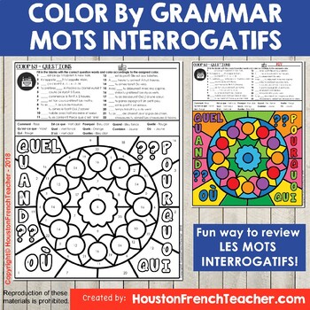 Preview of French Question Words - Les mots interrogatifs - Color by Grammar French