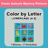 Color by Letter: Lowercase (A-Z) - Ocean Animals Mystery Pictures