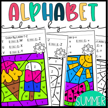 Preview of Summer Coloring Sheets | Color by Code | Letter Recognition Alphabet
