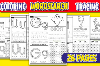 Preview of Word Search Puzzle Worksheets, Alphabet Handwriting A-Z, Letter Tracing, Writing
