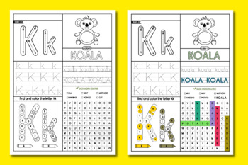 Preview of Color by Letter Worksheet k | Word Search Puzzle books | Alphabet Handwriting 