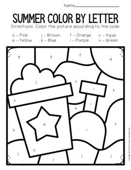 color by lowercase letter summer preschool worksheets tpt