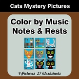 Color by Music Notes & Rests - Cats Mystery Pictures | Col