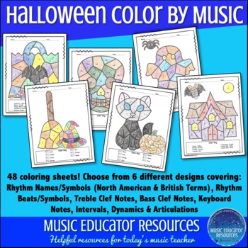 Preview of Color by Music | Reproducible Music Coloring Sheets | Halloween