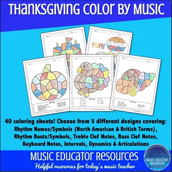 Preview of Color by Music | Reproducible Music Coloring Sheets | Thanksgiving