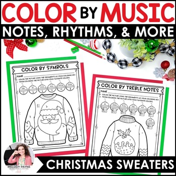 Preview of Christmas Music Coloring Pages - Ugly Sweaters - Notes, Symbols, Rhythms, & More