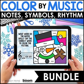 Preview of Color by Music Winter BOOM™ Cards Piano Lessons Bundle - Notes, Rhythm, Symbols