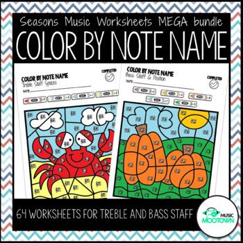 Preview of Color by Note Name Music Worksheets: Seasons MEGA Bundle