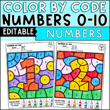 Preview of Color by Number 0-10 Recognition Morning Work - Editable No Prep Coloring Pages