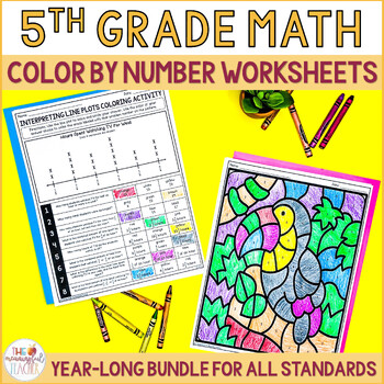 Preview of 5th Grade Math Worksheets Year Long Bundle of Color by Number Activities