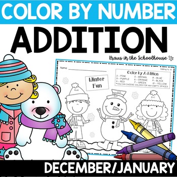 Preview of Color by Number Addition | Winter Theme December and January | Adding 0-18