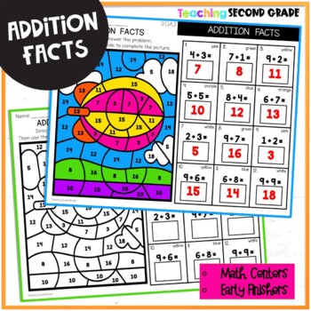 Color by Number Addition Facts | Fact Fluency | Math Worksheets 1st 2nd ...