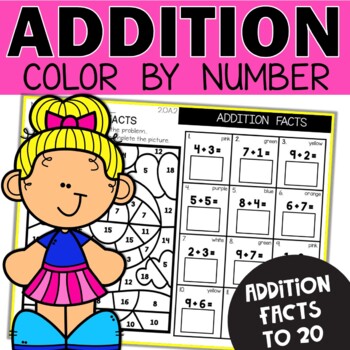 Preview of Color by Number Addition Facts - Fact Fluency Math Worksheets 1st 2nd Grade