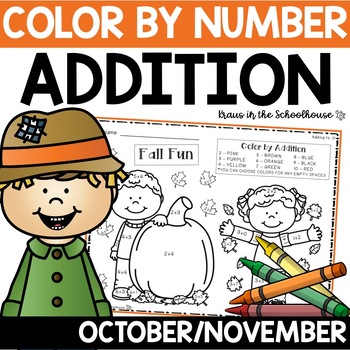 Preview of Color by Number Addition | Fall Theme October November | Adding Digits 0-18