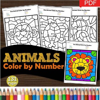 Preview of Color by Number Addition Safari Zoo Animals Theme_Zoo Animals Worksheets