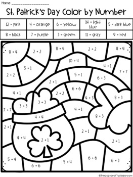 Color by Number Addition (St. Patrick's Day) by The Cozy Crafty Classroom