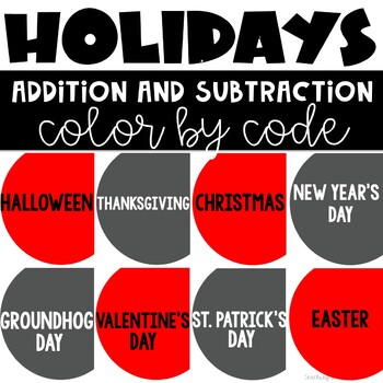 Preview of Color by Number Addition and Subtraction Halloween Thanksgiving Christmas Easter