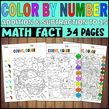 Preview of Color by Number Addition and Subtraction Facts - Back to School