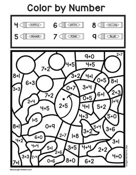 Color by Number Addition and Subtraction - Math worksheet Back to School