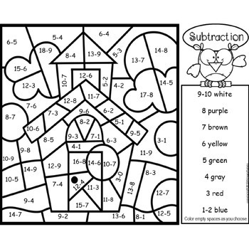 Color by Number Addition and Subtraction Practice - 4 Seasons BUNDLE