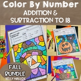 Color by Number Addition and Subtraction Within 20 Fall Ma