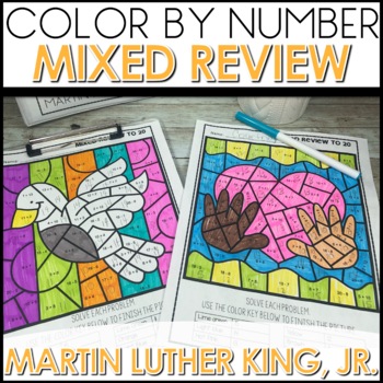 Preview of Color by Number Code Addition & Subtraction Within 20 Math Coloring Pages MLK