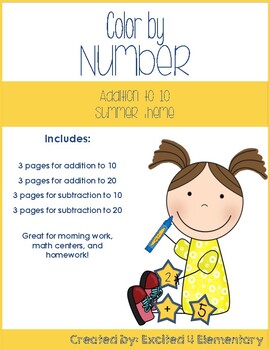 Preview of Color by Number Addition to 10-- Summer Theme