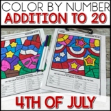 Color by Number Addition to 20 Math Coloring Worksheets 4t