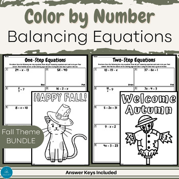 Preview of Color by Number | Balancing Equations | Fall Math | Thanksgiving Math | Equation