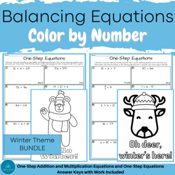 Preview of Color by Number | Balancing Equations | Winter Math | One Step Equations | Math