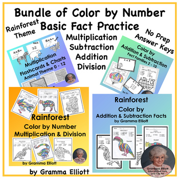 Preview of Color by Number Basic Math Facts and Dot to Dot Rainforest Bundle