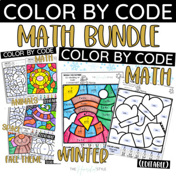 Preview of Color by Number Bundle Coloring Pages EDITABLE Color by Code Math Practice