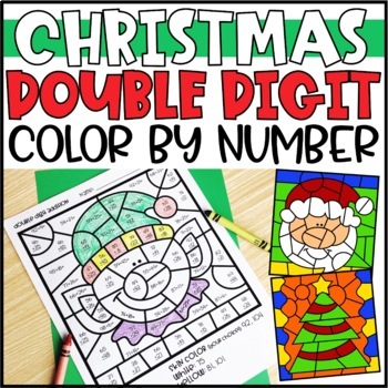 Preview of Color by Number Christmas Mystery Pictures: Double Digit Addition & Subtraction