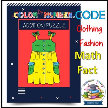 Preview of Color by Number Code Addition Clothing Puzzle Practice Math Fact Worksheet