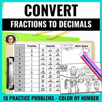 Preview of Convert Fractions to Decimals - Math Color by Number