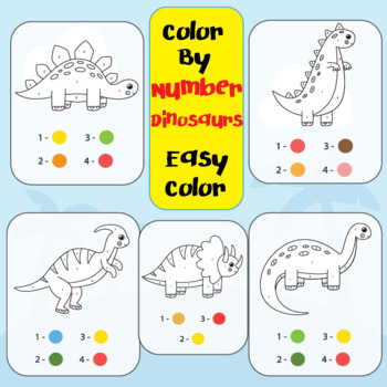 Preview of Color by Number Dinosaurs - Easy Color For Pre-kindergarten(5 pages)